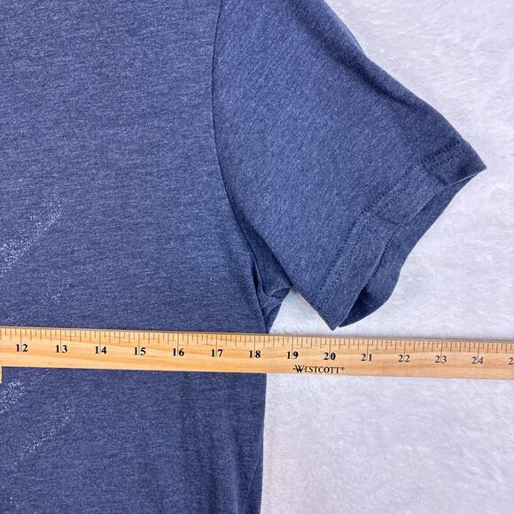 VTG Y2K Mens Navy Blue Abstract Geometric Art Graphic Design Modern Rave Shirt - Picture 6 of 6